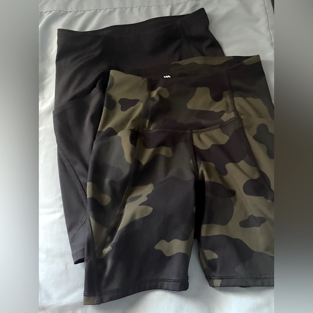 2 piece black and camo biker shorts